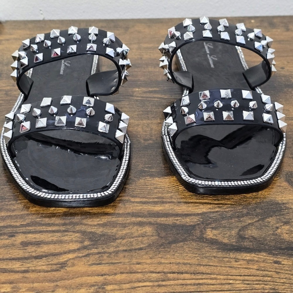 Lauren Lorraine Studley Black Stud Rhinestone Jelly Slide Sandals Size 11 - Picture 4 of 8